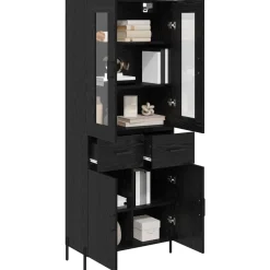 vidaXL Highboard Zwart Eiken 69,5 x 34 x 180 cm Bewerkt hout
