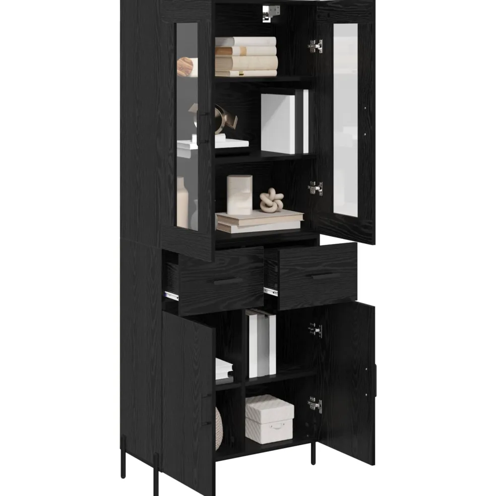 vidaXL Highboard Zwart Eiken 69,5 x 34 x 180 cm Bewerkt hout