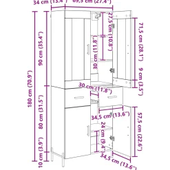 vidaXL Highboard Zwart Eiken 69,5 x 34 x 180 cm Bewerkt hout