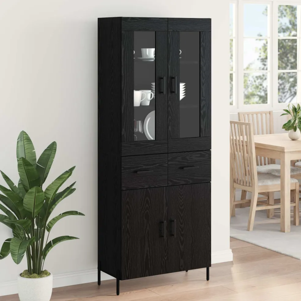 vidaXL Highboard Zwart Eiken 69,5 x 34 x 180 cm Bewerkt hout