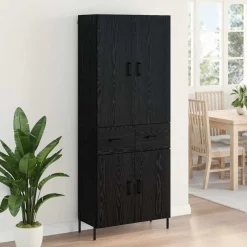 vidaXL Highboard Zwart Eiken 69,5 x 34 x 180 cm Bewerkt hout