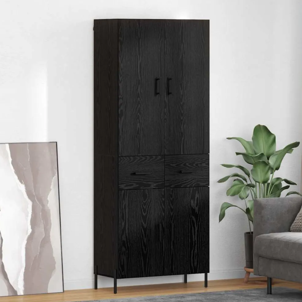 vidaXL Highboard Zwart Eiken 69,5 x 34 x 180 cm Bewerkt hout