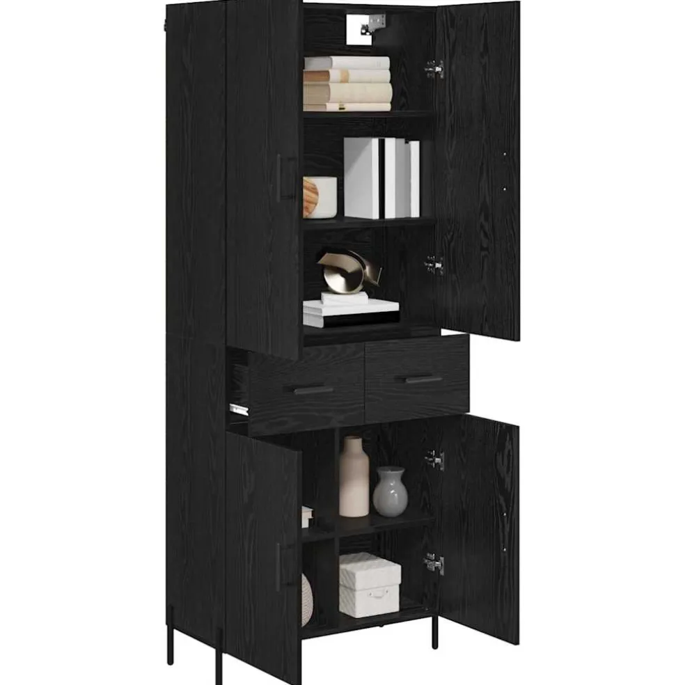 vidaXL Highboard Zwart Eiken 69,5 x 34 x 180 cm Bewerkt hout