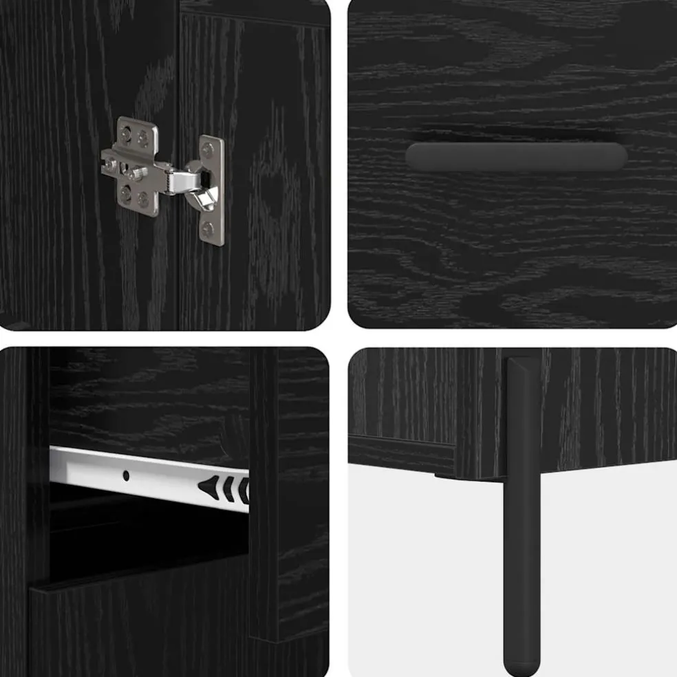 vidaXL Highboard Zwart Eiken 69,5 x 34 x 180 cm Bewerkt hout