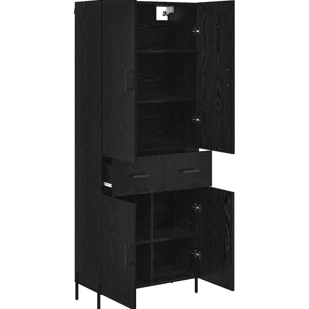 vidaXL Highboard Zwart Eiken 69,5 x 34 x 180 cm Bewerkt hout