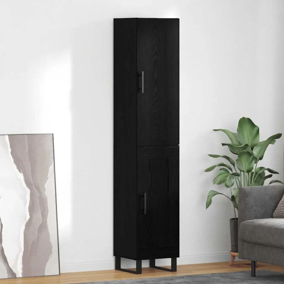 vidaXL Highboard Zwart Eiken 34,5 x 34 x 180 cm Bewerkt hout