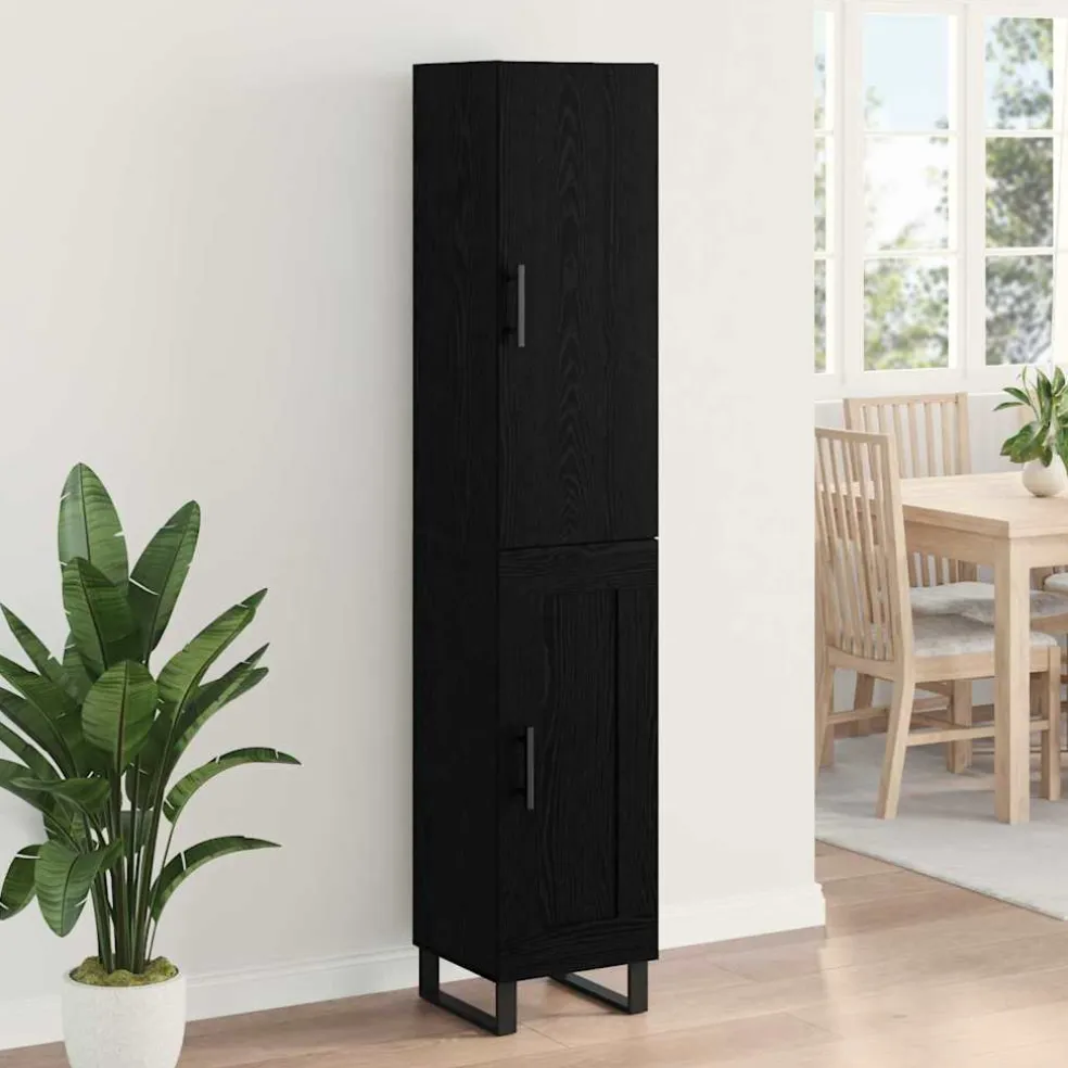 vidaXL Highboard Zwart Eiken 34,5 x 34 x 180 cm Bewerkt hout