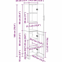 vidaXL Highboard Zwart Eiken 34,5 x 34 x 180 cm Bewerkt hout