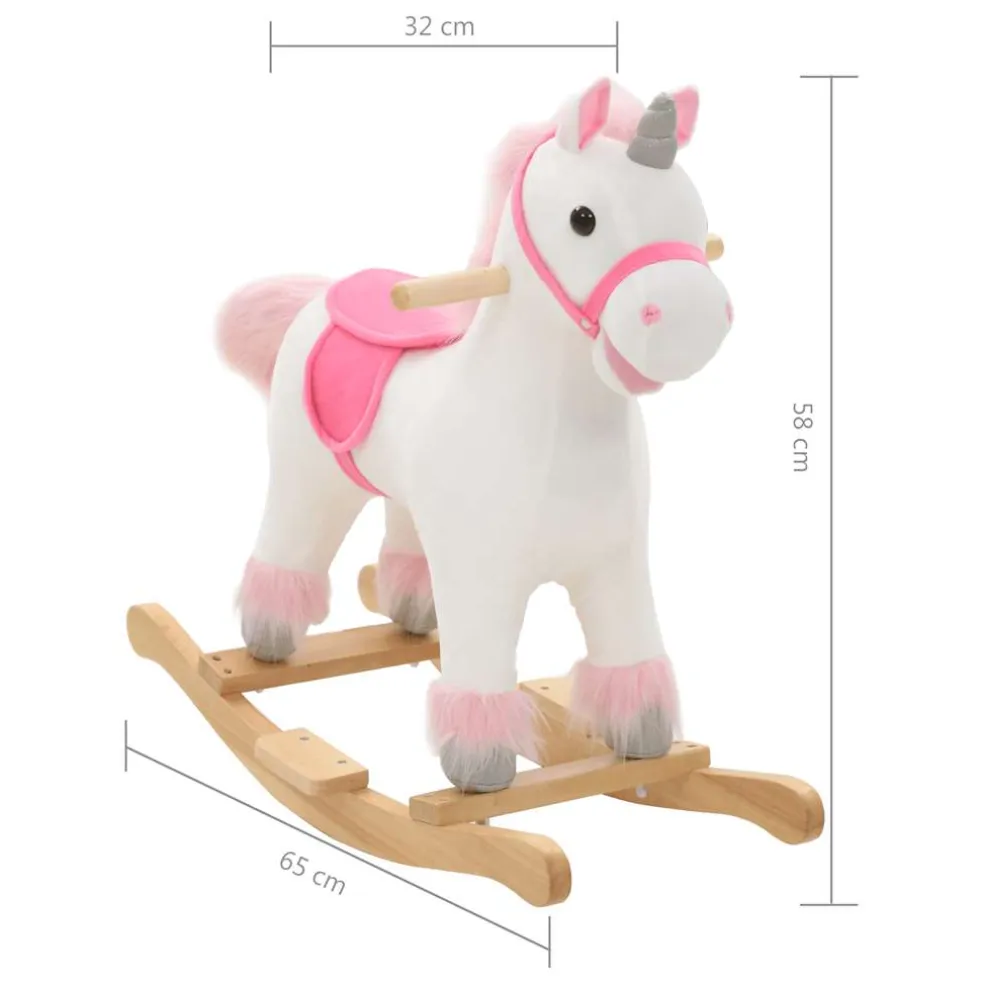 vidaXL Hobbeldier eenhoorn 65x32x58 cm pluche wit en roze
