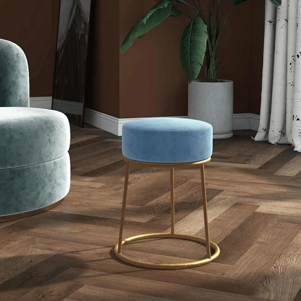 vidaXL Hocker rond fluweel lichtblauw