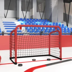 vidaXL Hockeydoel met net 68x32x47 cm staal en polyester rood en zwart