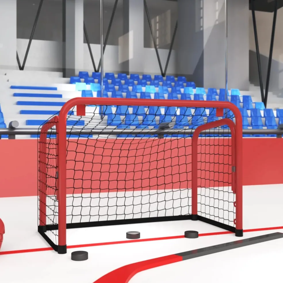 vidaXL Hockeydoel met net 68x32x47 cm staal en polyester rood en zwart