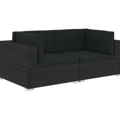 vidaXL Hoekbanken 2 st met kussens poly rattan zwart