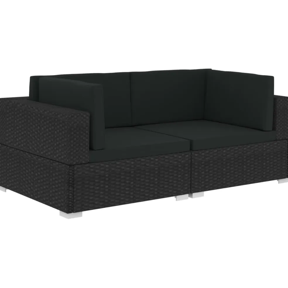 vidaXL Hoekbanken 2 st met kussens poly rattan zwart