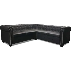 vidaXL Hoekbank 5-zits Chesterfield-stijl kunstleer zwart