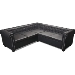vidaXL Hoekbank 5-zits Chesterfield-stijl kunstleer zwart