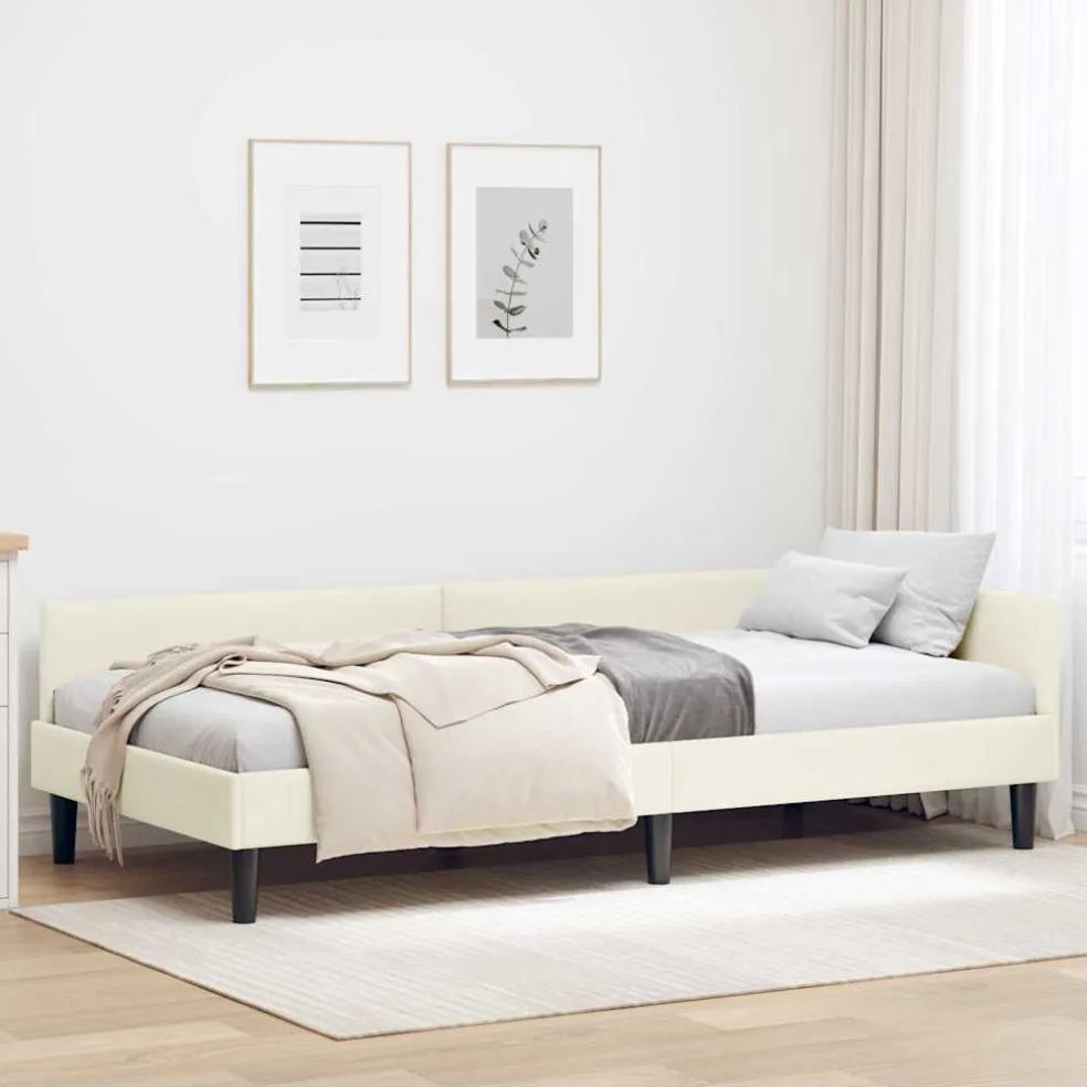 vidaXL Hoekbedframe Crème 80 x 200 cm Fluweel