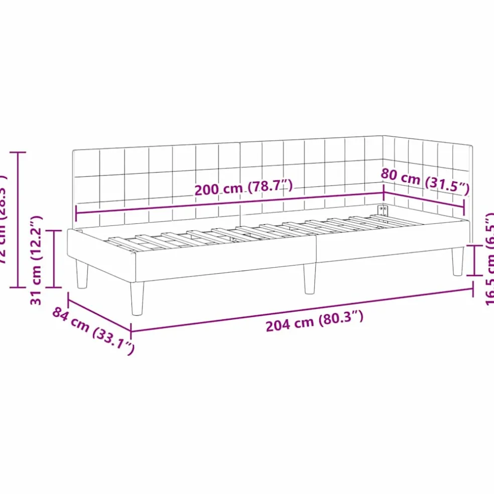 vidaXL Hoekbedframe Crème 80 x 200 cm Fluweel