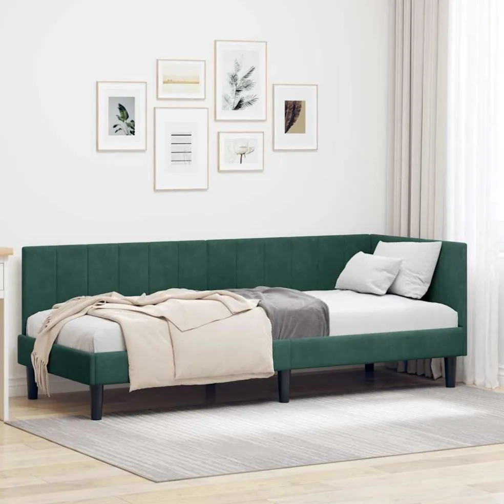 vidaXL Hoekbedframe Donkergroen 80 x 200 cm Fluweel