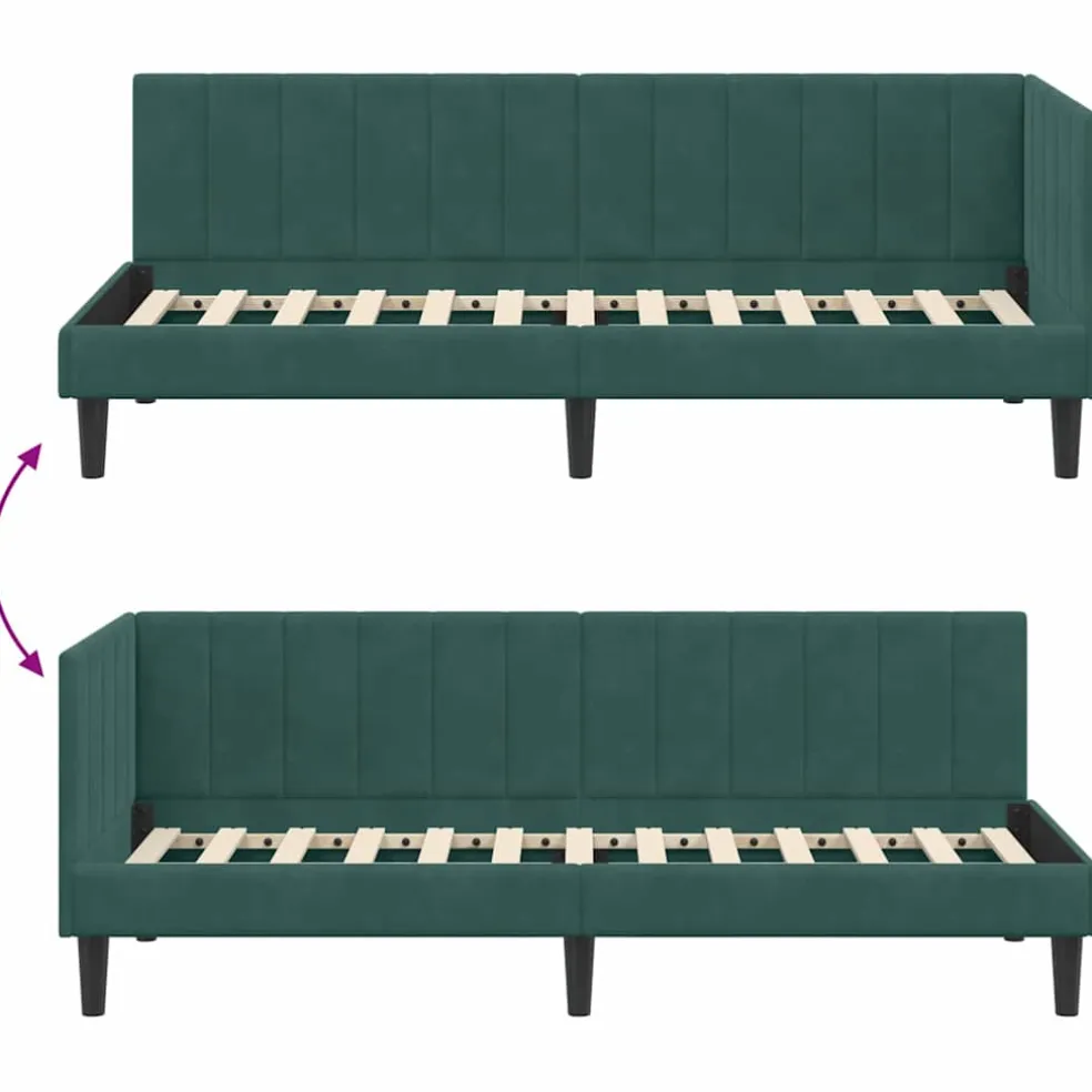 vidaXL Hoekbedframe Donkergroen 80 x 200 cm Fluweel