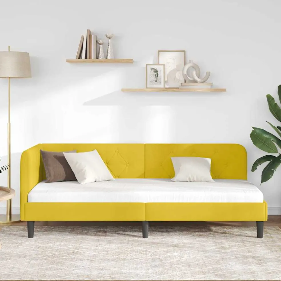vidaXL Hoekbedframe Geel 80 x 200 cm Fluweel