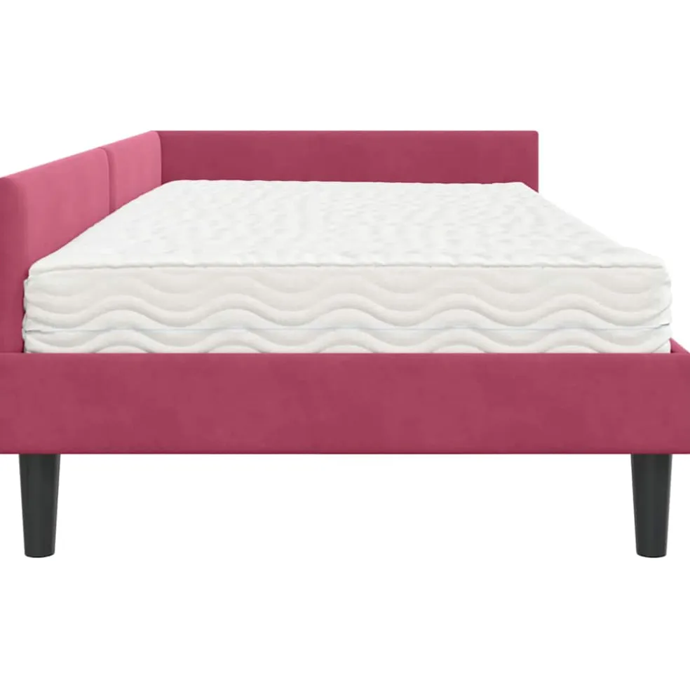 vidaXL Hoekbedframe met Matras 2 st Wijnrood 90 x 190 cm Fluweel