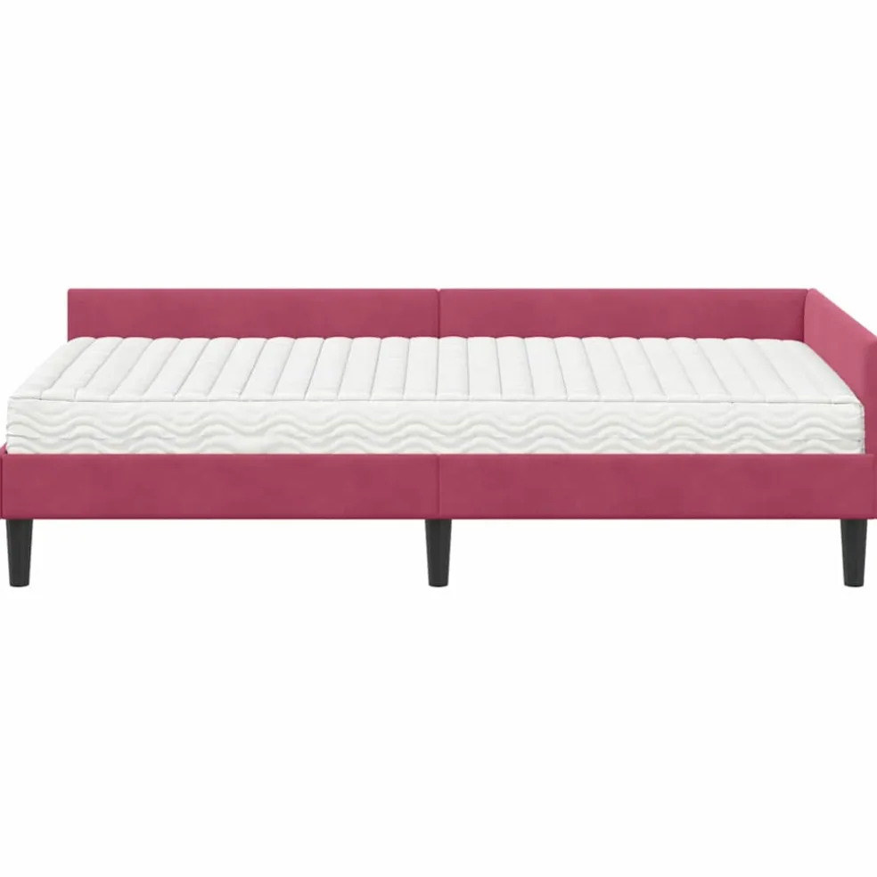 vidaXL Hoekbedframe met Matras 2 st Wijnrood 90 x 190 cm Fluweel