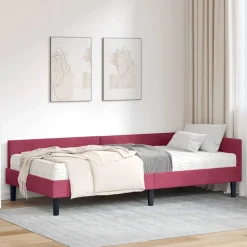 vidaXL Hoekbedframe met Matras 2 st Wijnrood 90 x 190 cm Fluweel