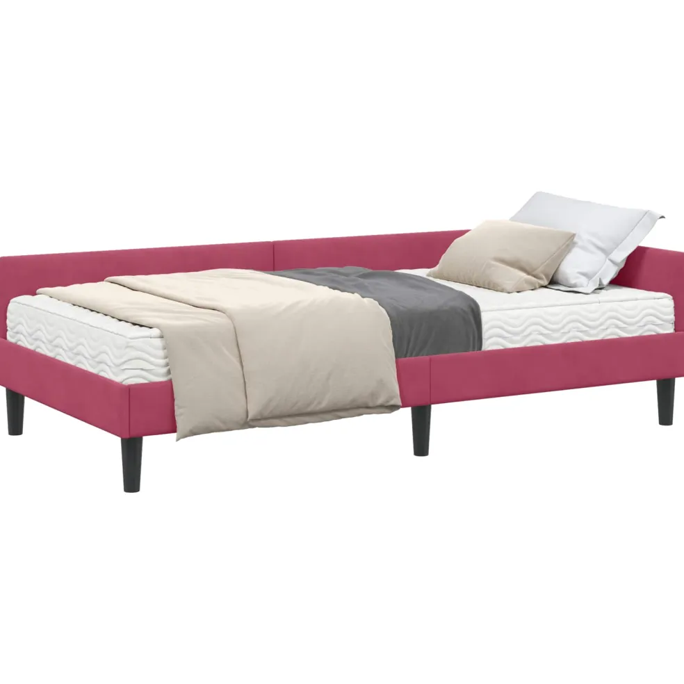 vidaXL Hoekbedframe met Matras 2 st Wijnrood 90 x 190 cm Fluweel