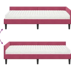 vidaXL Hoekbedframe met Matras 2 st Wijnrood 90 x 190 cm Fluweel