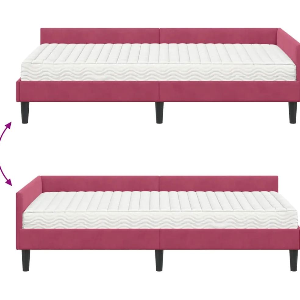 vidaXL Hoekbedframe met Matras 2 st Wijnrood 90 x 190 cm Fluweel