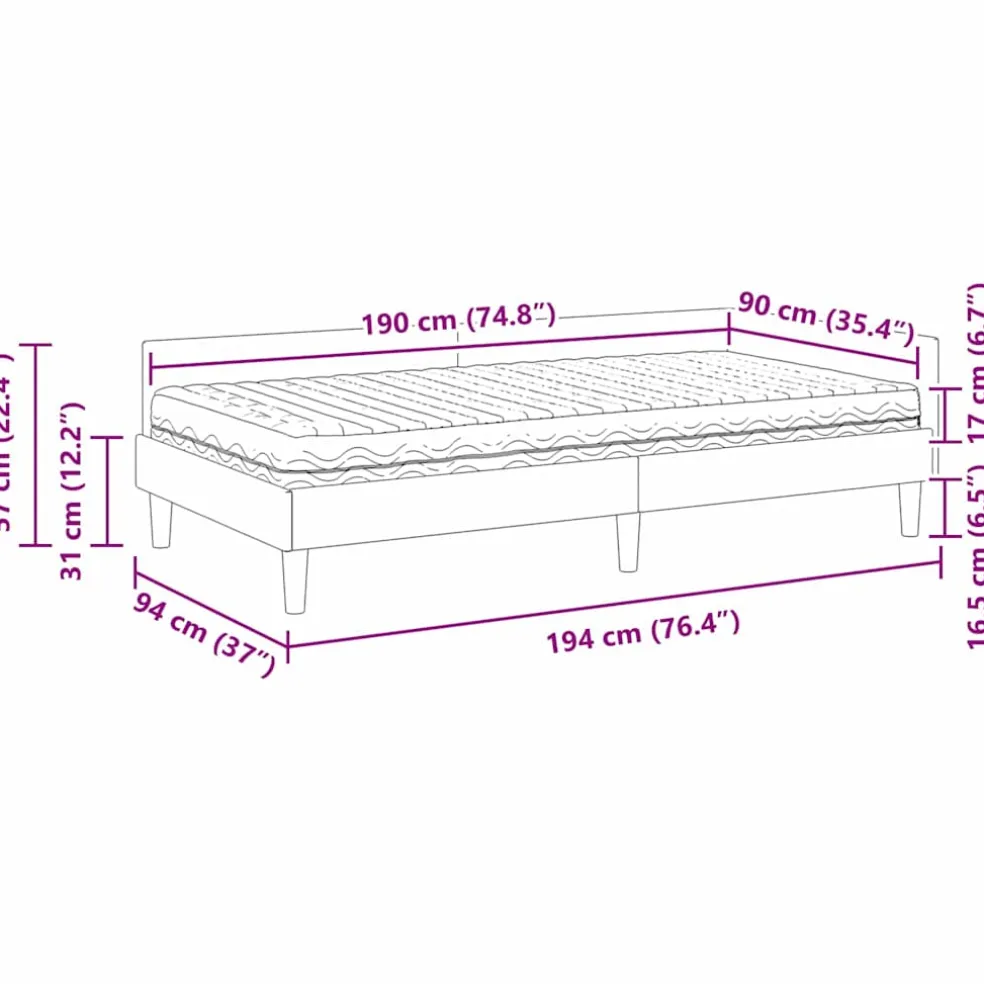 vidaXL Hoekbedframe met Matras 2 st Wijnrood 90 x 190 cm Fluweel