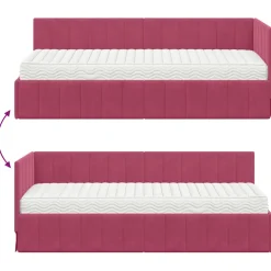 vidaXL Hoekbedframe met Matras 2 st Roze 80 x 200 cm Fluweel