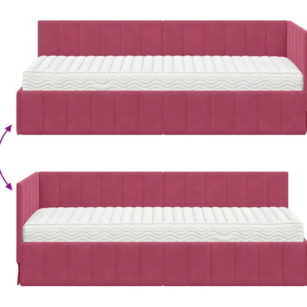 vidaXL Hoekbedframe met Matras 2 st Roze 80 x 200 cm Fluweel
