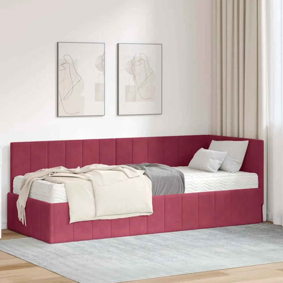 vidaXL Hoekbedframe met Matras 2 st Roze 80 x 200 cm Fluweel