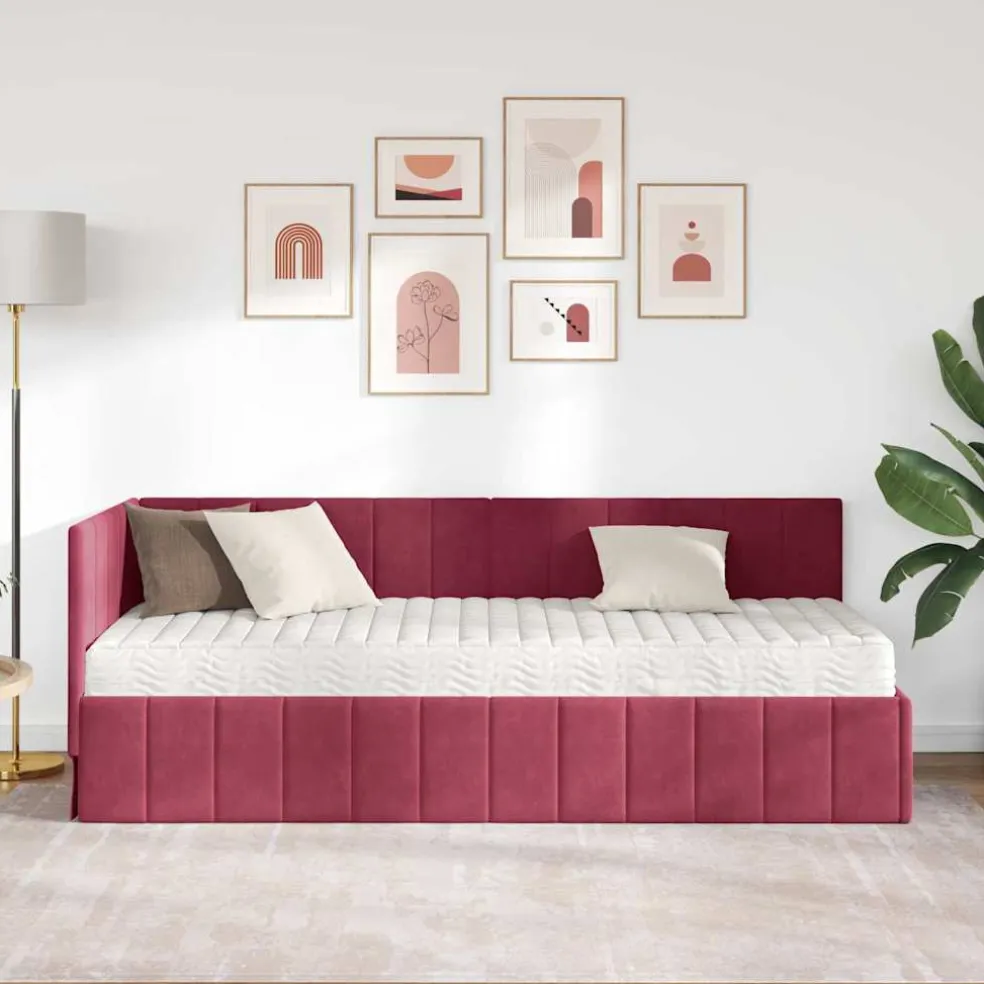 vidaXL Hoekbedframe met Matras 2 st Roze 80 x 200 cm Fluweel