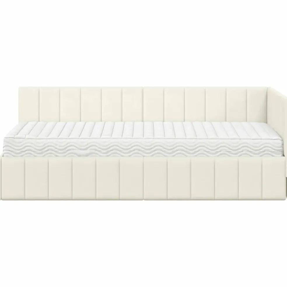 vidaXL Hoekbedframe met Matras 2 st Crème 80 x 200 cm Fluweel