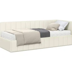 vidaXL Hoekbedframe met Matras 2 st Crème 80 x 200 cm Fluweel