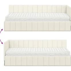 vidaXL Hoekbedframe met Matras 2 st Crème 80 x 200 cm Fluweel