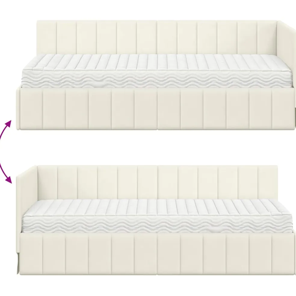vidaXL Hoekbedframe met Matras 2 st Crème 80 x 200 cm Fluweel