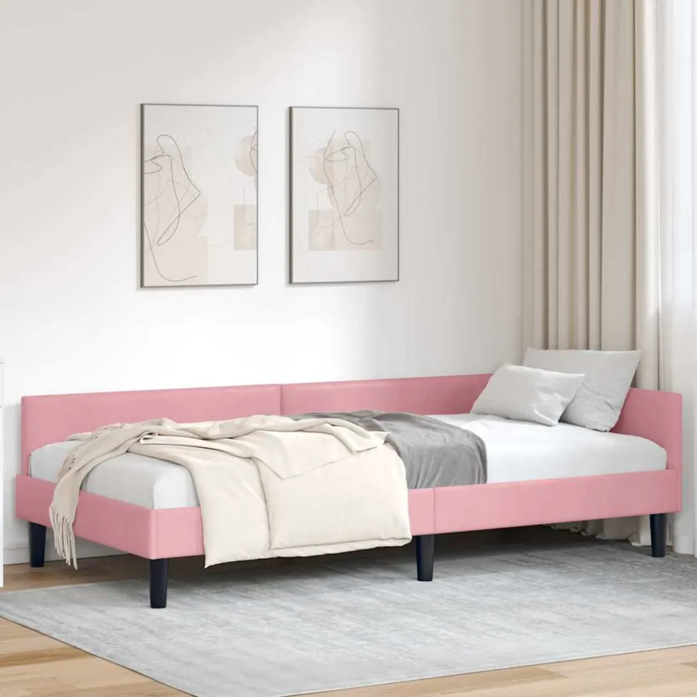 vidaXL Hoekbedframe Roze 80 x 200 cm Fluweel