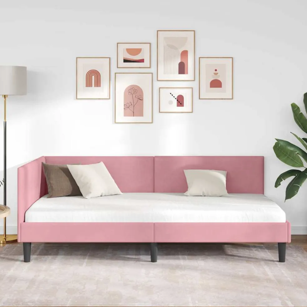 vidaXL Hoekbedframe Roze 80 x 200 cm Fluweel