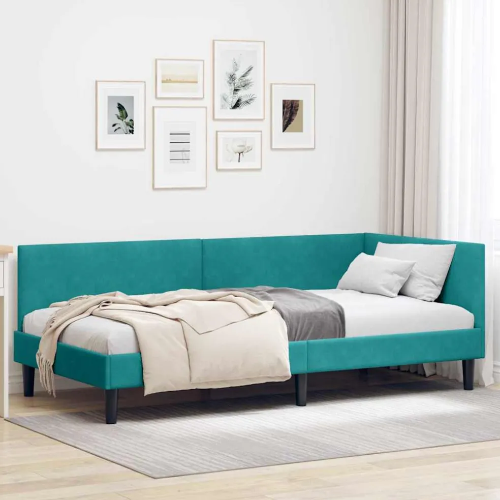 vidaXL Hoekbedframe Turquoise 80 x 200 cm Fluweel