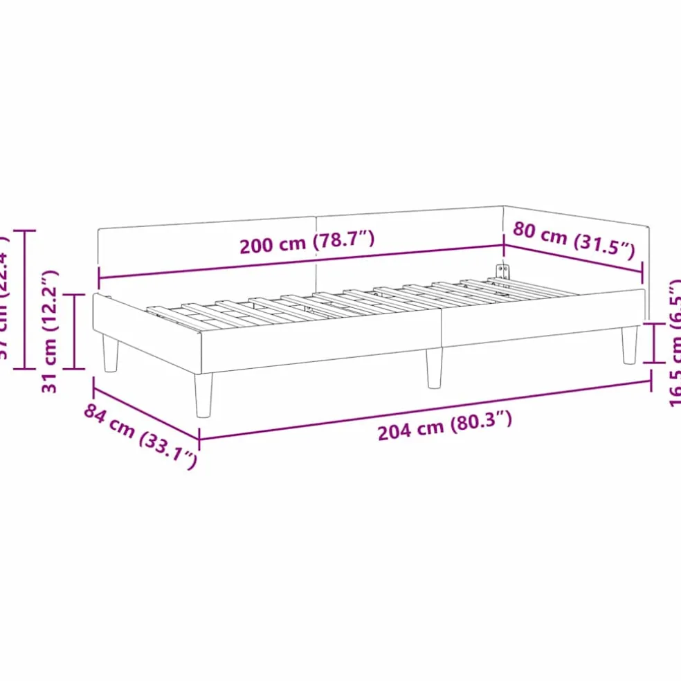 vidaXL Hoekbedframe Wijnrood 80 x 200 cm Stof