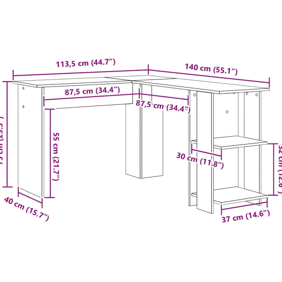 vidaXL Hoekbureau Artisan Eiken Bewerkt hout 140 x 113,5 x 75 cm