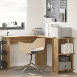 vidaXL Hoekbureau Artisan Eiken Bewerkt hout 140 x 113,5 x 75 cm