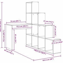 vidaXL Hoekbureau Beton Grijs 101,5 x 149,5 x 149,5 cm Bewerkt hout