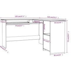 vidaXL Hoekbureau L-vormig 120x140x75 cm bewerkt hout wit