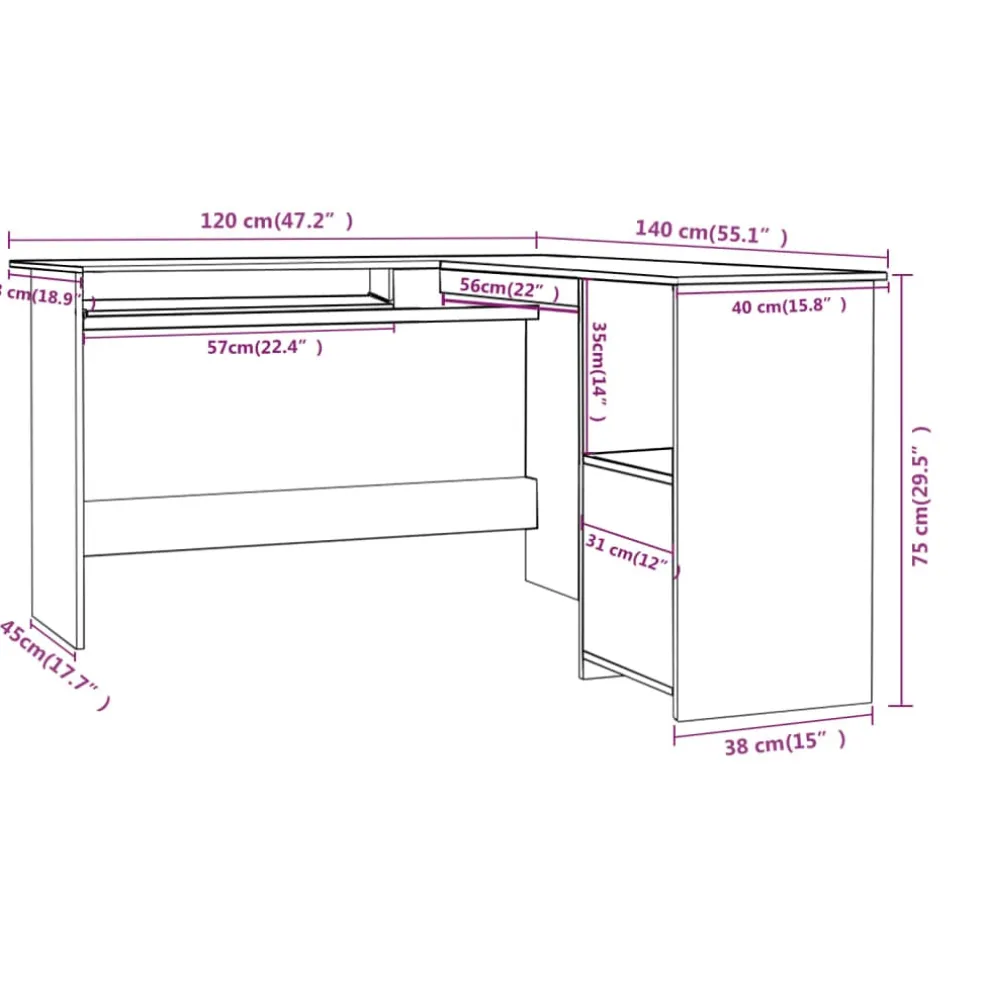 vidaXL Hoekbureau L-vormig 120x140x75 cm bewerkt hout wit