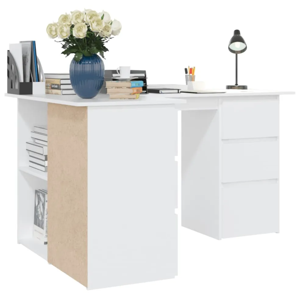 vidaXL Hoekbureau 145x100x76 cm bewerkt hout wit